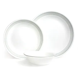 Corelle Tafelservice 12-tlg. Mystic Gray, Vitrelle-Glas, bruchfest | Geschirrset, 4 Speiseteller, 4 Salatteller, 4 Müslischalen, weiß, mikrowellen- und backofenfest bis 175°C