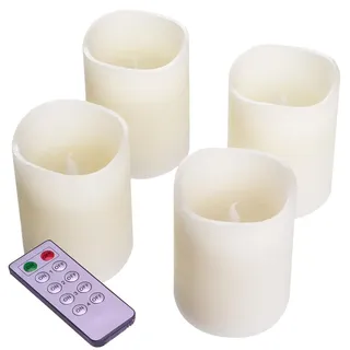 4er Set LED Echtwachskerzen weiß mit Fernbedienung Batterie Kerzenset Xmas-Deko