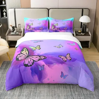 100% Baumwolle Boho Schmetterlinge Bettbezug,Bunte Schmetterling Bettwäsche Set 135x200,Aquarell Krawatte Dye Pastell Tröster Abdeckung, Bohemia Stil Bettwäsche Abdeckung mit 1 Kissenbezug