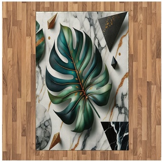 Teppich Flachgewebe Deko-Teppiche für das Wohn-,Schlaf-, und Essenszimmer, Abakuhaus, rechteckig, Monstera Sonnenblumen Landhausstil grau|grün 120 cm x 180 cm