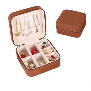 Wambere Kleine Schmuckkästchen für Damen,Schmuckschatulle Reise Tragbarer Reise Schmuckbox Mini Schmuckaufbewahrung für Ringe Ohrringe Halskette Armbänder Schmuck Geschenk für Frauen Mädchen,Braun