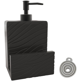 Karisky Soap Dispenser with Sponge Holder, Ceramic Dish Soap Dispenser for Kitchen Sink, 2 in 1 Liquid Hand Soap Dispenser with Funnel for Countertop, Bathroom, Matte Black
