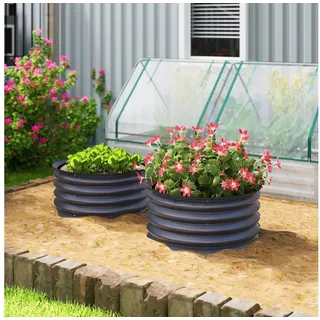 Outsunny Hochbeet Pflanzbeet, Frühbeet stapelbar, Pflanzkübel für Gemüse (Pflanzkasten, 2 St., Gemüsebeet), Ø60x30cm für Garten Balkon Terrasse, für Blumen, Pflanzen, Obst grau