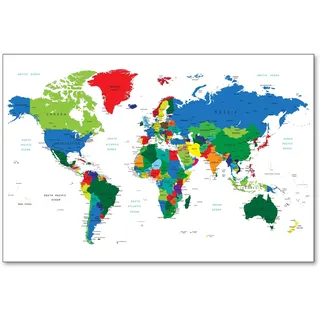 Postereck - 0666 - Politische Weltkarte, Land Hauptstadt Kontinent - Unterricht Klassenzimmer Schule Wandposter Fotoposter Bilder Wandbild Wandbilder - Poster - 4:3-61,0 cm x 45,5 cm