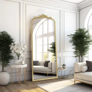 G-LEAF Barock Ganzkörperspiegel Gold 56x165 cm, Bogenspiegel mit Geschnitztem Barock-Krone, Wandspiegel Großer Standspiegel für Schlafzimmer, Wohnzimmer, Flur