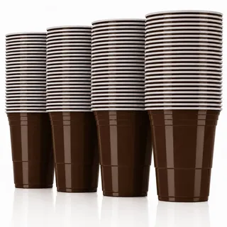 Vitavalley Party Cups Braun 100 Stück 473 ml / 16 oz – BPA-freie stabile Plastikbecher Mehrweg Partybecher Getränkebecher für Beer Pong, Geburtstag, Festival, BBQ, Camping & Party