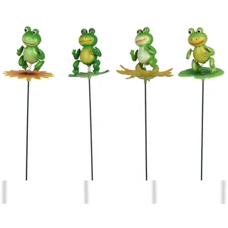Decoris 1 Gartenstecker mit Frosch am Stab 13x7cm Metall Kunststoff Blumenstecker Pflanzstecker Gartenstecker Osterdeko Frühlingsdeko Grün