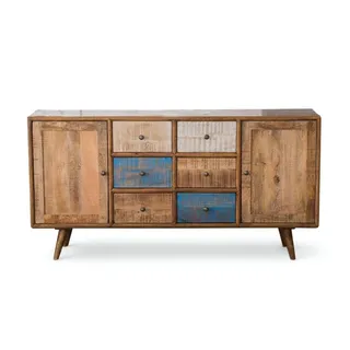 JVmoebel Sideboard Sideboard Kommode 2 Türen 9 Schubladen Massivholz Vintage Retro (1-tlg) beige|bunt