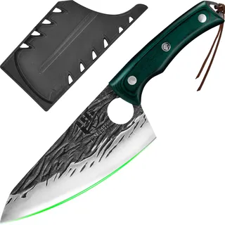 FULLHI Metzgermesser, Voll Tang serbischen Kochmesser hohen Kohlenstoffstahl Fleischbeil geschmiedet Küchenmesser für Outdoor, Camping, Geburtstag Geschenk (Grün, Japanisches Kochmesser)