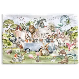 MuchoWow Dekokissen Dschungel - Bus - Tiere - Kinder - Pflanzen, Kissenbezug für Sofa, Dekorationkissen, Kissenhüllen, 60x40 cm bunt Rechteckig | 60 cm x 15 cm x 40 cm