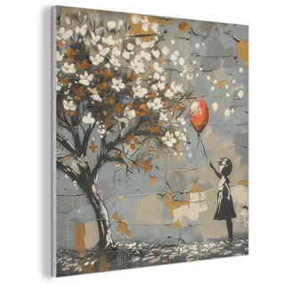 AKUSTIKBILD Baum - Graffiti - Banksy-Stil - Ballon-Mädchen Akustikpaneele 90x90 cm
