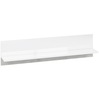 Lomadox Wandregal LAGONEGRO-131, Wohn-/Esszimmer in Beton Optik mit weiß Glanz, B/H/T 120/29/18 cm weiß