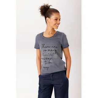 T-Shirt ANISTON CASUAL, Damen, Gr. 48, grau (blau, hellblau, schwarz), Single Jersey, Obermaterial: 100% Baumwolle, bedruckt, used, figurbetont hüftbedeckend, Rundhals, Shirts T-Shirt, mit ausdrucksvollem Statement-Schriftzug - NEUE KOLLEKTION