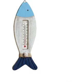 BlesConi Holz-Fisch-Thermometer, Wandbehang, dekorativer Innentemperaturmesser mit Segelboot-Detail für Heimbüro-Dekor (C)