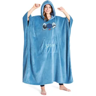 Disney Stitch Kapuzenpullover Damen Oversize Hoodie Decke mit Ärmeln Sherpa Weiche Warme und Komfortable Geschenke für Frauen Teenager (Blau Stitch Long) - Einheitsgröße