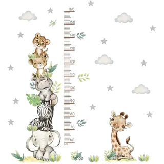 ZEBKEL Dschungel Tier Wandtattoo Kinderzimmer, 2er Set Baby Höhenmesser Aufkleber, Safari Wandsticker für Babyzimmer