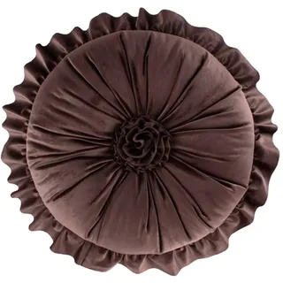 Fouriding Rundes Kissen, Samt, gerüscht, Blumenkissen, Bodenkissen, Heimdekoration, Kissen für Sofa, Stuhl, Bett, Wohnzimmer (35 x 35 cm, dunkler Kaffee)