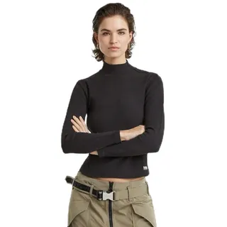 G-Star Damen Asymmetric Zip Cropped Slim Mock Top, Schwarz (dk Black D25056-D702-6484), S - S
