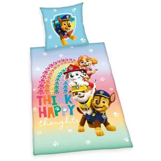JACK Kinderbettwäsche 135x200cm Paw Patrol Hunde Regenbogen Streifen Herding, Renforcé, 2 teilig, Chase, Rubble, Marshall, Skye und Everest Superhelden, mit Knopfleiste bunt