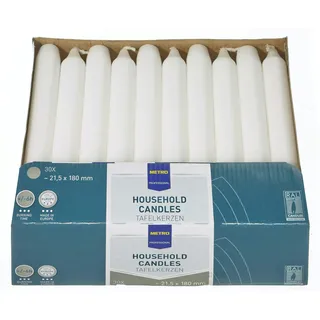 METRO Professional Tafelkerzen, Paraffin, 2.15 x 18 cm, ca. 6 Std., weiß, 30 Stück