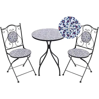 BELIANI Balkon Set Schwarz u. Blau aus Metall Mosaik Muster mit 2 Stühlen 1 Tisch Outdoor Terrassenmöbel Gartenmöbel Balkonmöbel - Schwarz/Weiß