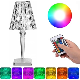 Diyarts LED Nachttischlampe, Farbwechsler, Kristall Design, mit Fernbedienung, 16 Farbmodi, USB-C Aufladung, RGB Farbwechsel, Dimmbar