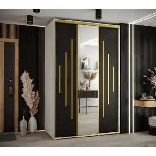 Kleiderschrank YVONA 13 – 160/60 cm, weiß/schwarz/gold - Weiß/Schwarz/Gold