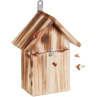 Relaxdays Marienkäferhaus, aus Holz unbehandelt, Insektenhotel Marienkäfer, Natur