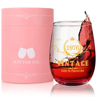 Tecanne Weinglas zum 50. Geburtstag, Vintage-Stil, 425 ml, Weinglas ohne Stiel, Geburtstagsgläser, Weinzubehör für Weinliebhaber, coole Geschenke für 50-jährige Frau