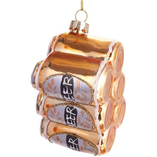 BRUBAKER Christbaumschmuck Mundgeblasene Weihnachtskugel Dosenbier Six-Pack, Tannenbaumanhänger für Bierfreunde aus Glas, handbemalt - 8 cm goldfarben|schwarz|silberfarben