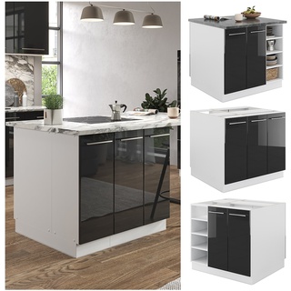 Vicco Kücheninsel Küchenblock Einbauküche Fame-Line Weiß Anthrazit 90 cm modern Hochglanz Küchen Schränke Regalunterschrank Küchenunterschrank Regalinselunterschrank Softclose-Scharnier Küchenmöbel