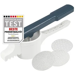 Fackelmann #easyprepare Spätzlepresse für Kartoffeln, Spätzle, Spaghettieis & Co – Presse mit 3 Lochscheiben mit verschiedenen Stärken (2 - 3 mm) – Robust und ergonomisch, Weiß