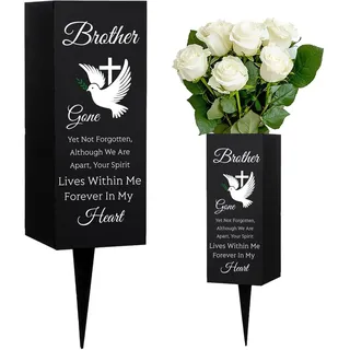 WEBEEDY Friedhofsvasen Für Bruder Metall Friedhofsvasen Blumenhalter Mit Stacheln Taubenkreuzmuster Für Immer In Meinem Herzen Friedhof Blumenhalter Schild 8x20cm