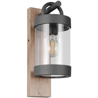 Trio Leuchten Außen Wandleuchte Sambesi 204160135, Aluminium Druckguss Anthrazit mit Holznachbildung, exkl. 1x E27,