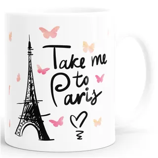 MoonWorks Kaffee-Tasse Take me to Paris Geschenk-Tasse für Frau Freundin Tasse einfarbig Weiss unisize