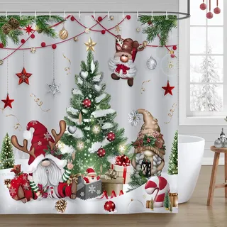 Duschvorhang Weihnachten Wichtel Xmas Baum Gnom Winterurlaub Duschvorhänge 180 x