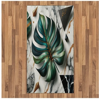 Teppich Flachgewebe Deko-Teppiche für das Wohn-,Schlaf-, und Essenszimmer, Abakuhaus, rechteckig, Monstera Sonnenblumen Landhausstil grau|grün 80 cm x 150 cm