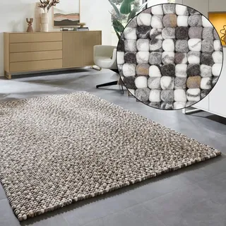 Wollteppich THEKO "Felty 2.2, handgefertigt" Gr. 32, beige (natur), B:34cm H:22mm L:34cm, Wolle, Teppiche, Filzkugel-Teppich, reine Wolle, auch in rund & als Läufer