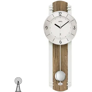 AMS 5292 Wanduhr Funk Funkwanduhr mit Pendel Pendeluhr Holz nussbaum Farben