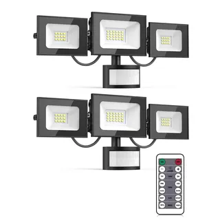 Lightasea LED Strahler mit Bewegungsmelder außen, 50W 5000LM Außenstrahler mit Verstellbaren 3 Köpfe, 6500K Kaltweiß LED Scheinwerfer mit Fernbedienung, IP65 Wasserdicht Flutlicht für Garage, Hof