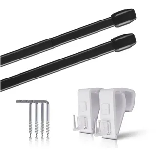 BestLivings Vitragestangen 2er Pack ausziehbar, 2 Gardinenstangen mit Klemmträger - Befestigung ohne Bohren (Farbe: Schwarz, Größe: 60-90cm)