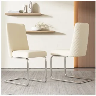 Flieks Freischwinger (Set, 2 St), 2er Set Esszimmerstühle Polsterstuhl Schwingstühle Samt, Metallbeine beige 45.5 cm x 87 cm x 43 cm