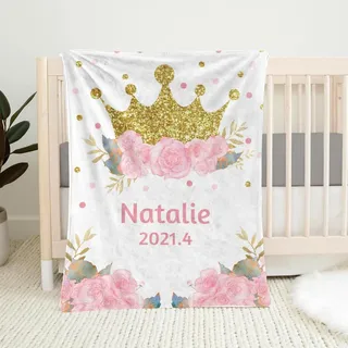 Babydecke mit Namen Personalisiert,Flauschige Warme Kuscheldecke mit Namen und Geburtsdatum,Geschenk Baby Taufe Geburt Mädchen Junge für Kinderdecke Namensdecke Krabbeldecke