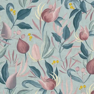 Blumen Tapete Profhome 790621 Heißgeprägte Vliestapete Leicht Strukturiert Mit Floralen Ornamenten Matt Blau Lila Creme-weiß Gelb-oliv 5,33 M2