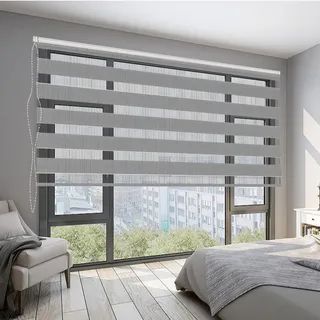 Verdunkelungsrollo Klemmfix 35 x 200 cm Hitzeschutz Energiesparend Gardine Klemmrollo Duo Rollo Einfache Installation für Wohnzimmer Küche Büro, Hellgrau