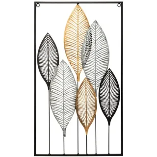 WellHome - Wanddekoration Gemälde Blätter aus Metall 37x65cm