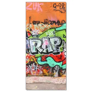 Wallario Türtapete RAP-Graffiti- Wand mit verschiedenen Tags, glatt, ohne Struktur braun 1 m x 2.2 m
