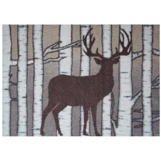 akzente Fußmatte Feel Birch Deer, Rechteckig, Höhe: 6 mm, 70x100 cm, Polyester, Latex, rutschfest, saugfähig, Schmutzfänger grau 70 cm x 100 cm x 6 mm