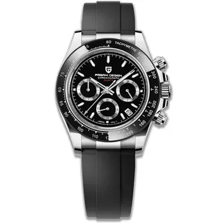 Pagani Design 1644-Pro Herren Quarzuhr Einfache Chronographencode Uhr wasserdichte Keramik Uhrenring Edelstahl Uhrenkette (Rolex Hommage)
