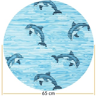 Schaum-Badematte Badteppich Weichschaum Badematte Schaum Delfin Maritim Badvorleger ANRO, Höhe 5 mm, strapazierfähig, Drainage Effekt, Rillen, wasserdurchlässig, rutschhemmend, pflegeleicht, Weich, Rutschfest, Rutschhemmend, Schnelltrockend, mit Drainagelöchern, Modern, Praktisch, Kunststoff, Rund, Geprägt blau Rund - Ø 65 cm x 5 mm